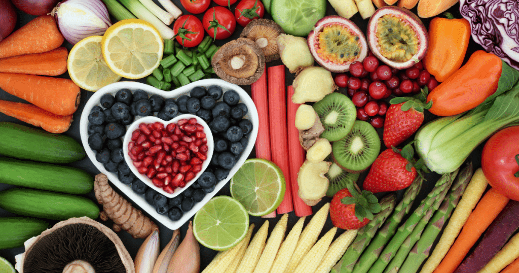 many colorful fruits and vegetables